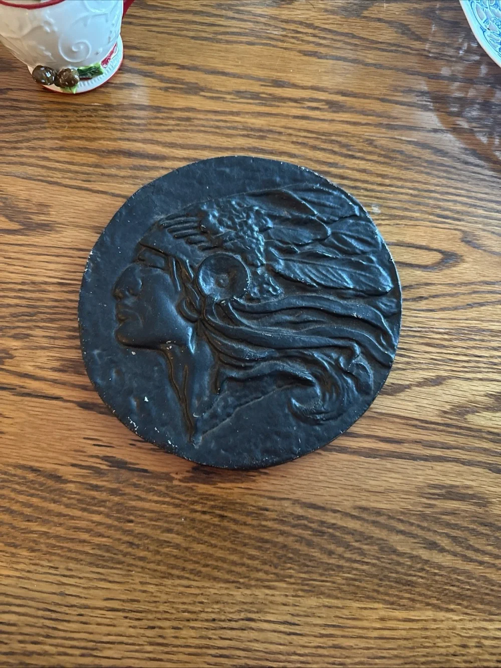 The artcasters Handcrafted Black/silver Cast Metal Plaque Native American